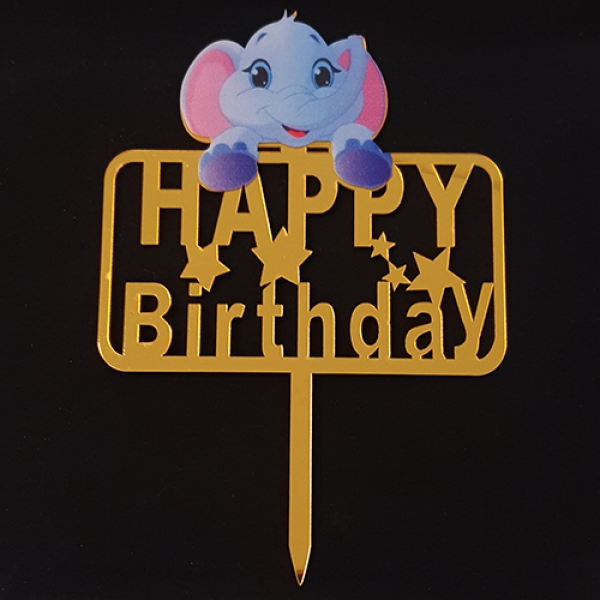 Cake Topper Happy Birthday Elefant Gold